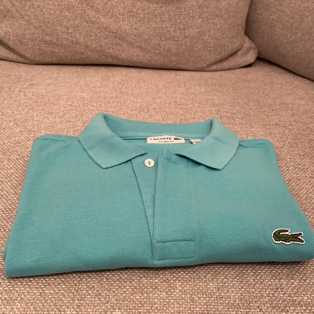 Lacoste classic fit pique polo.  Acqua, size L